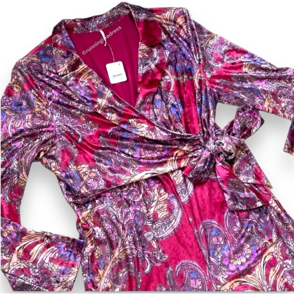 NWT Free People Delphine Jumpsuit Color In Red Combo XL Paisley Print Velvet - Picture 5 of 10